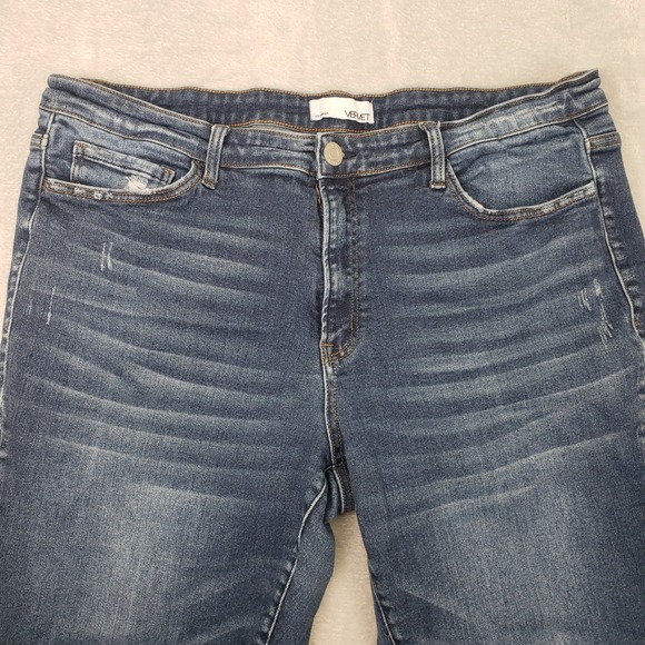 VERVET Women Blue Distressed Denim Jeans 20 Skinny Ankle Crop Short Plus High - Picture 3 of 10